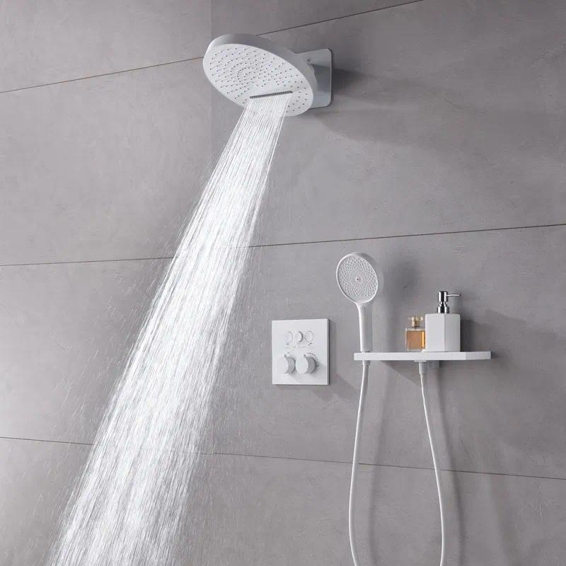 Concealed Thermostatic Shower System Set - German White Wall Mounted Thermostatic Shower