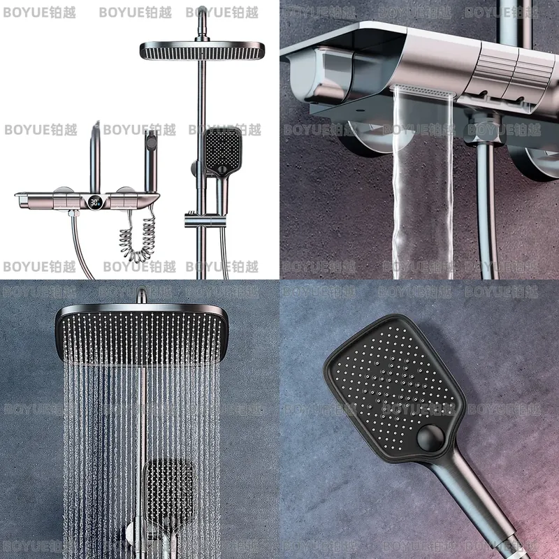 Concealed Thermostatic Shower System Set - Grey Piano Key Thermostatic Shower Set