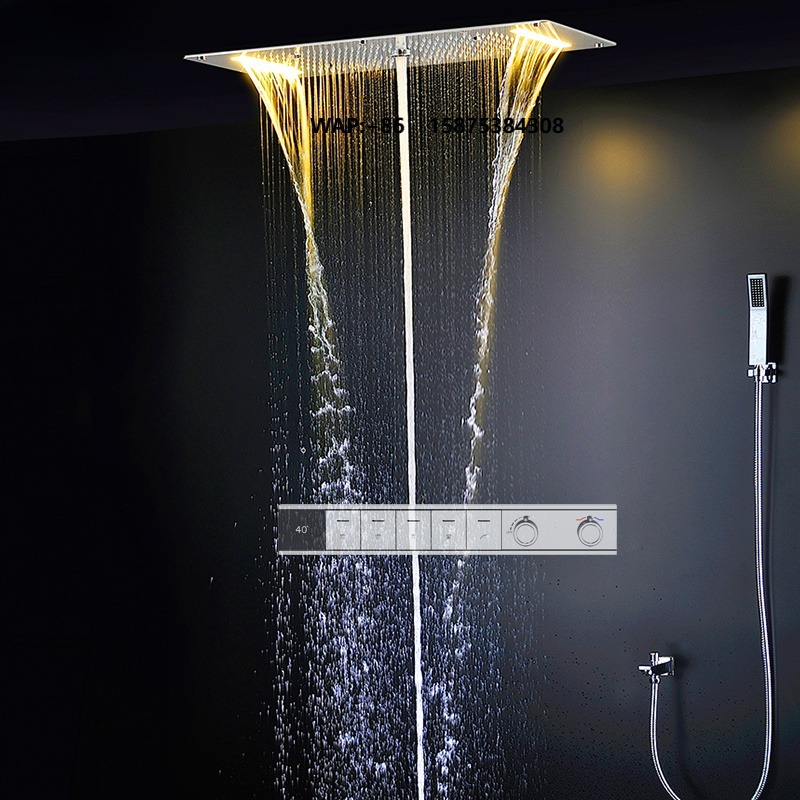 Led Rainfall Shower Head Waterfall - Bathroom Smart LED Rainfall Waterfall Shower