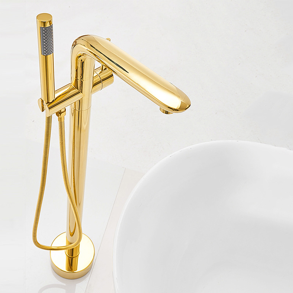 Freestanding Bathtub Filler Faucet Floor - Fashion Gold Brass Bathroom Shower Faucet
