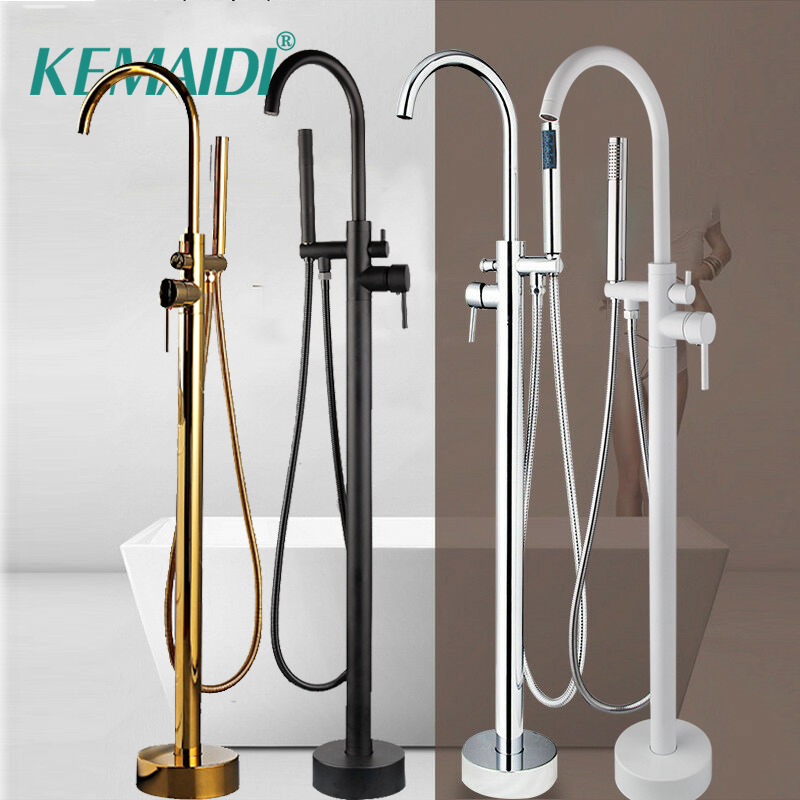 Freestanding Bathtub Filler Faucet Floor - KEMAIDI Golden Plated Bathtub Filler Shower