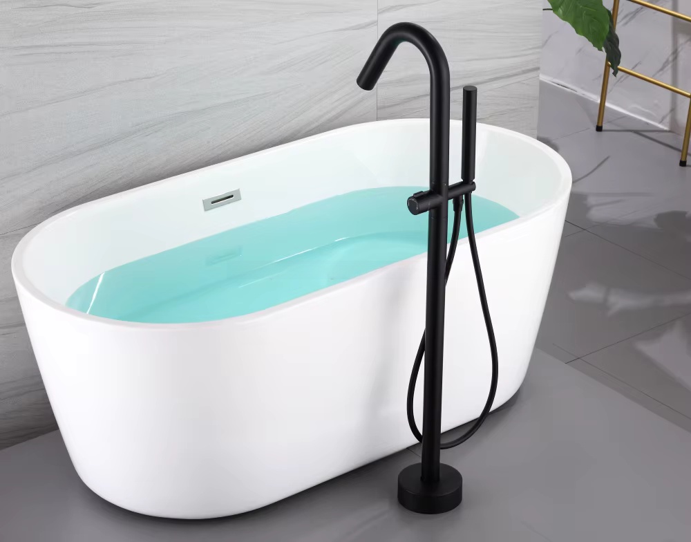 Freestanding Bathtub Filler Faucet Floor - Matte Black Swivel Gooseneck Spout Tub