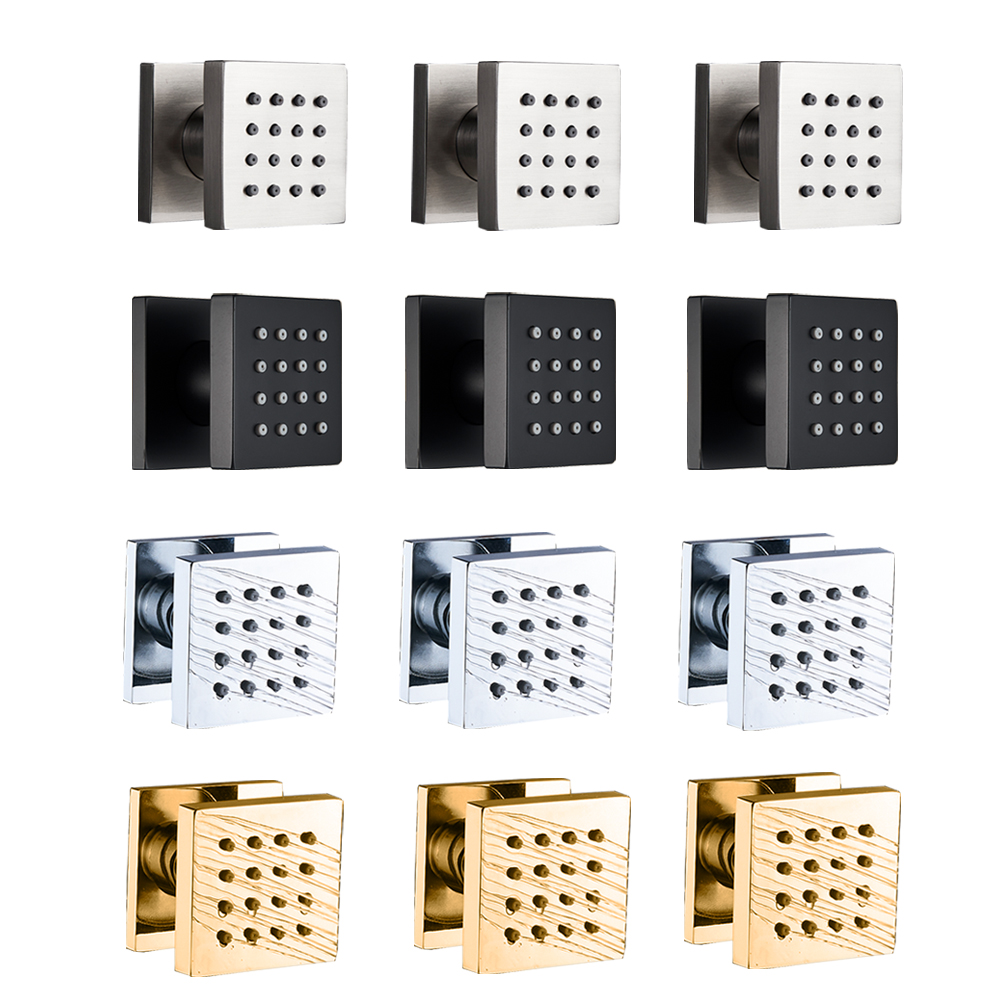 Shower Body Jet Massage Spray Square - Chrome Black Brass Body Sprays Square