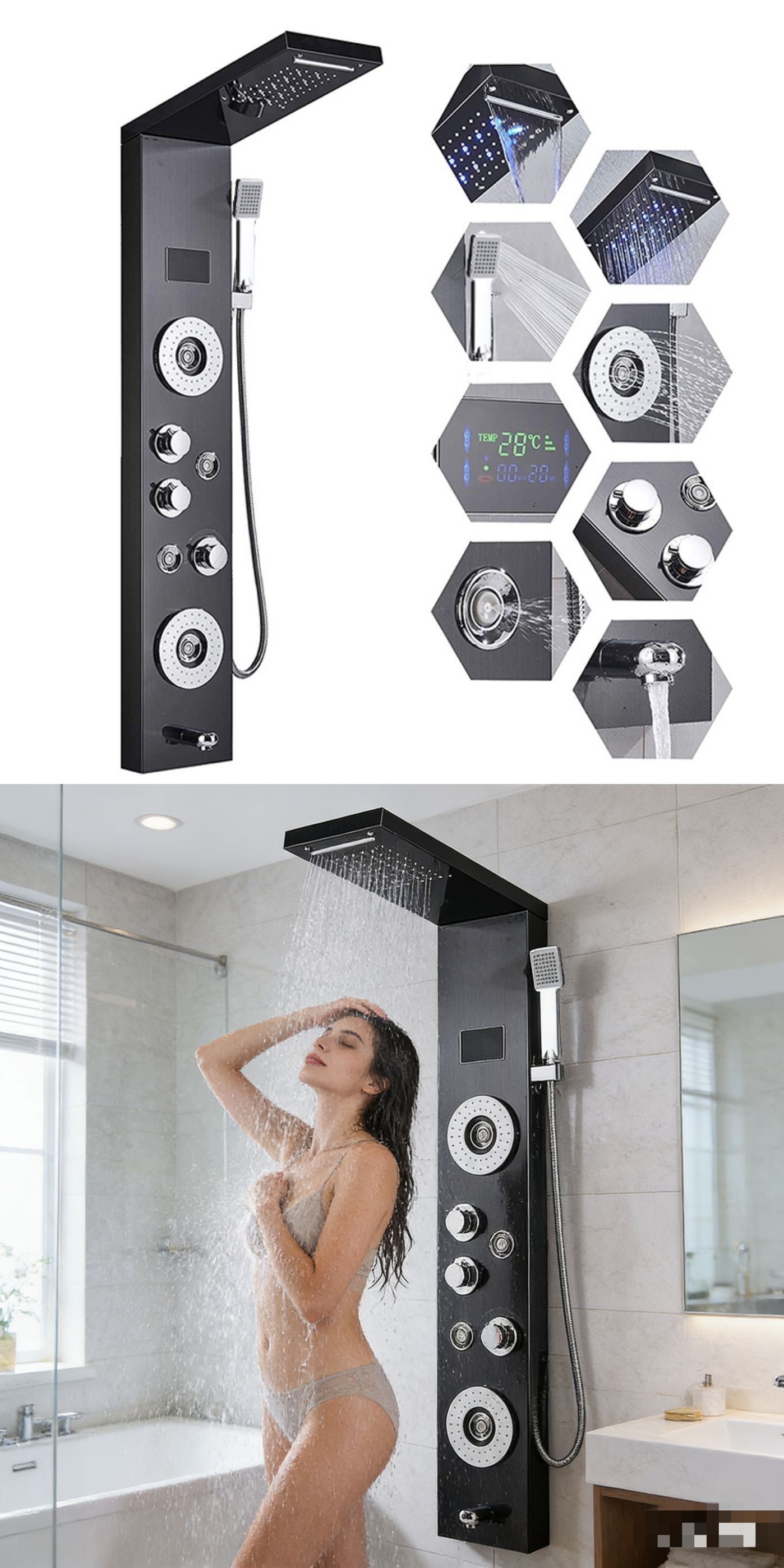 LED Digital Display Shower Pan - Led Rainfall Shower Head Waterfall recension och pris