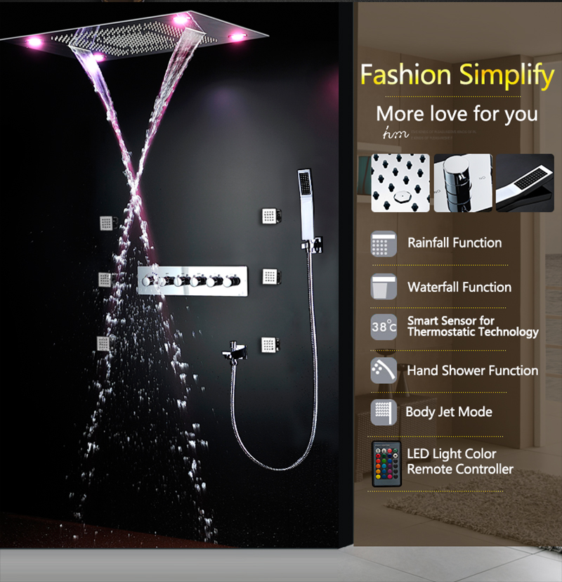 Big LED Shower Faucets Bathroo - Led Rainfall Shower Head Waterfall recension och pris