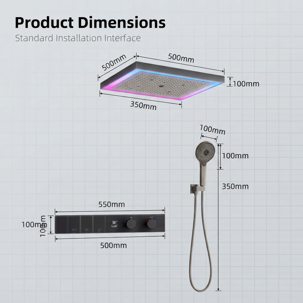 600x500 Square 4 Function Rain - Concealed Thermostatic Shower System Set recension och pris