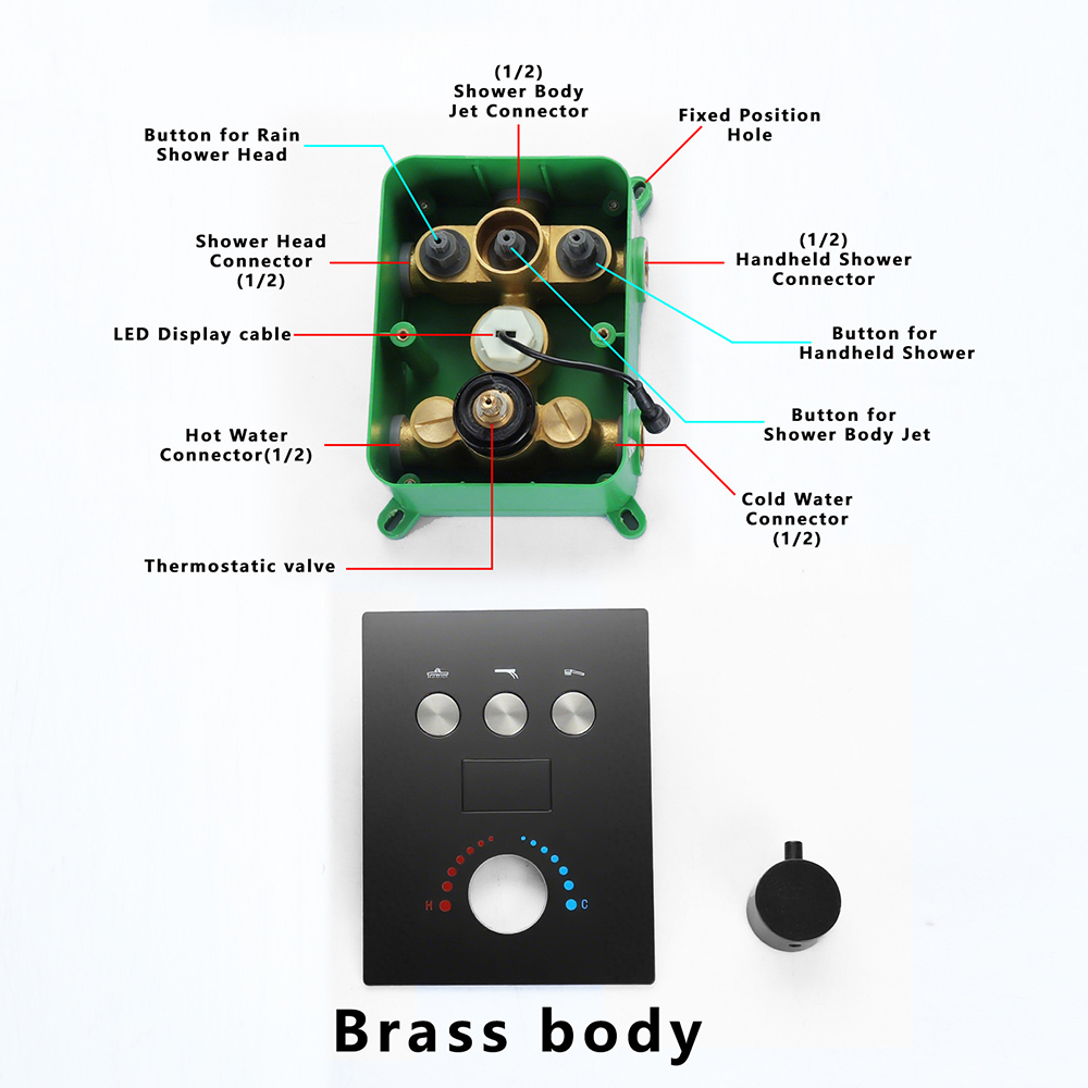 Modern Matte Black Concealed S - Concealed Thermostatic Shower System Set recension och pris