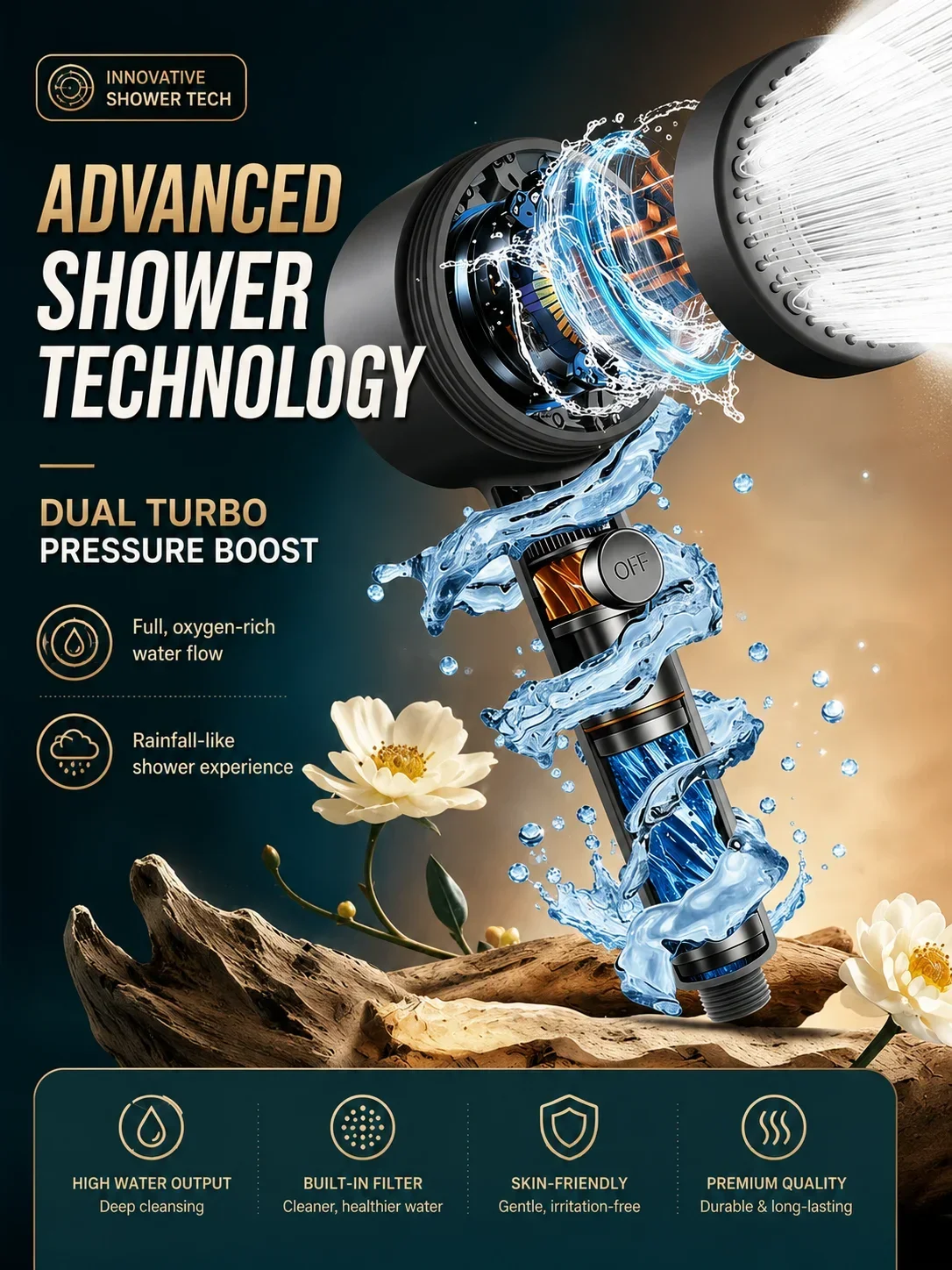 360°Rotation Turbo Fan High Pr - Handheld Shower Head High Pressure Filter recension och pris