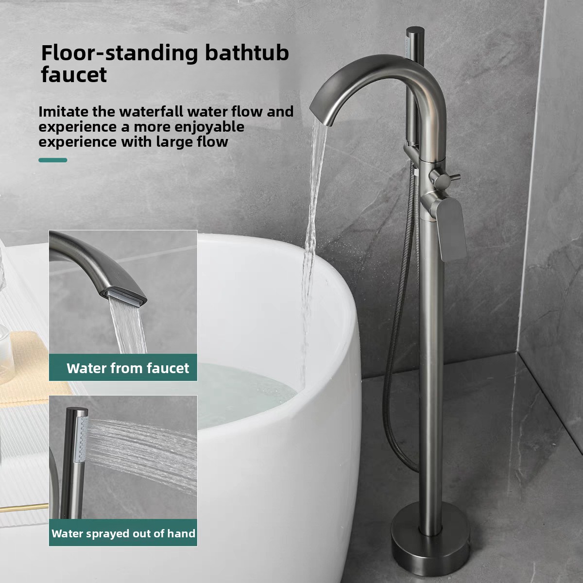 Gun Metal Hot Cold Freestandin - Freestanding Bathtub Filler Faucet Floor recension och pris