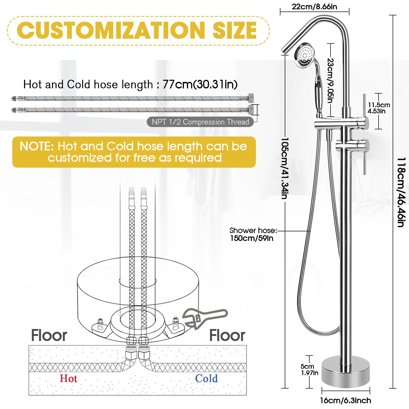 Freestanding Bathtub Faucet, F - Freestanding Bathtub Filler Faucet Floor recension och pris