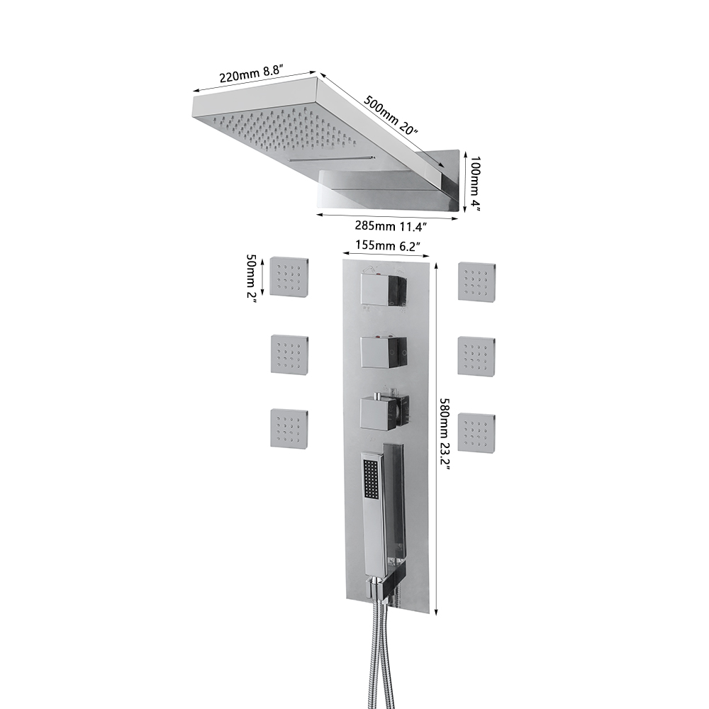 ZAPPO Solid Brass Concealed Sh - Shower Body Jet Massage Spray Square recension och pris