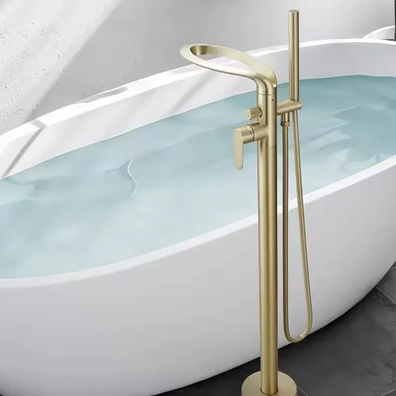 Modern Brass Freestanding Tub  - Freestanding Bathtub Filler Faucet Floor recension och pris