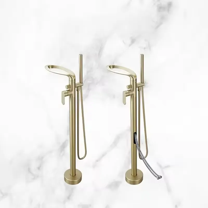 Modern Brass Freestanding Tub  - Freestanding Bathtub Filler Faucet Floor recension och pris
