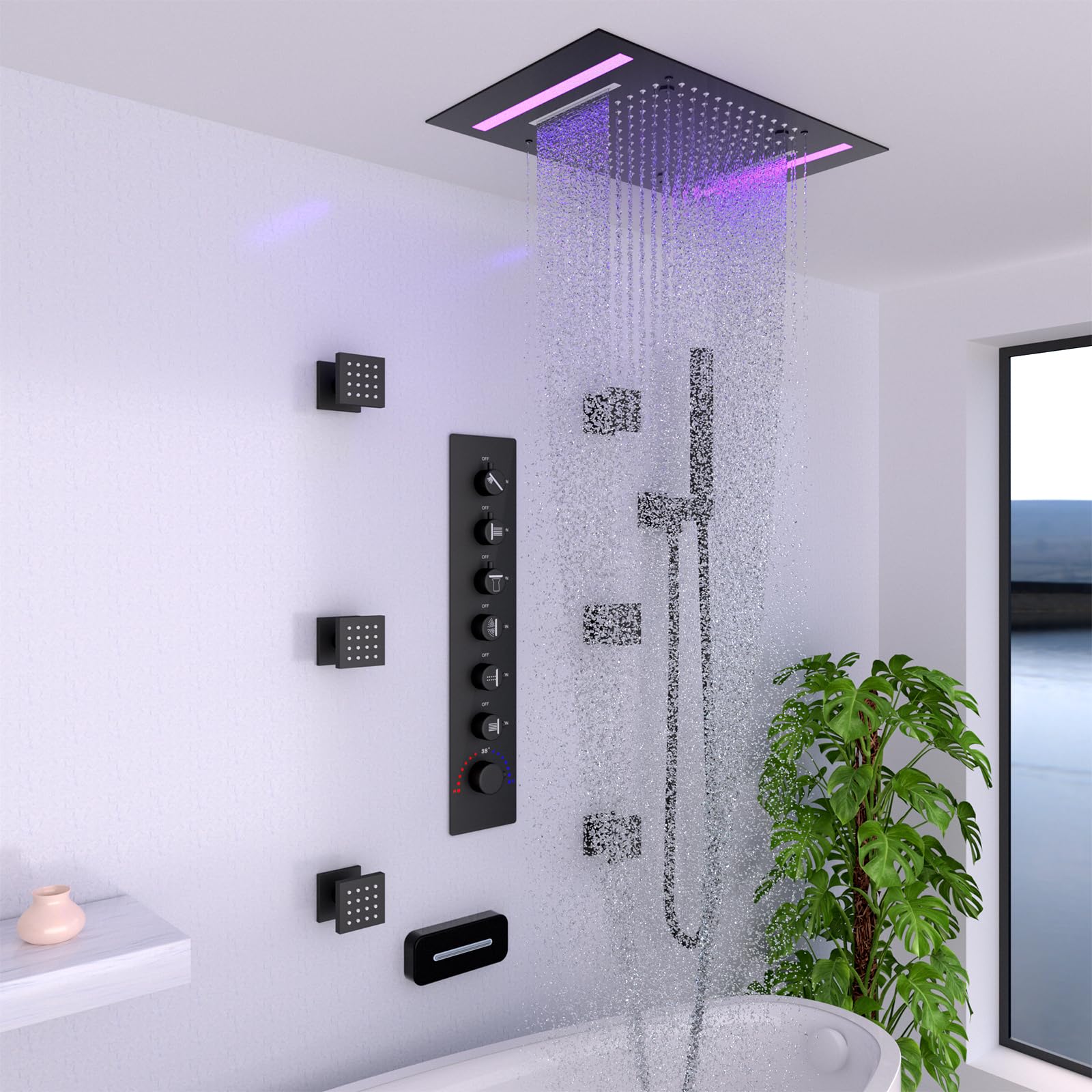 Chrome 304 Stainless Steel 14x - Led Rainfall Shower Head Waterfall recension och pris