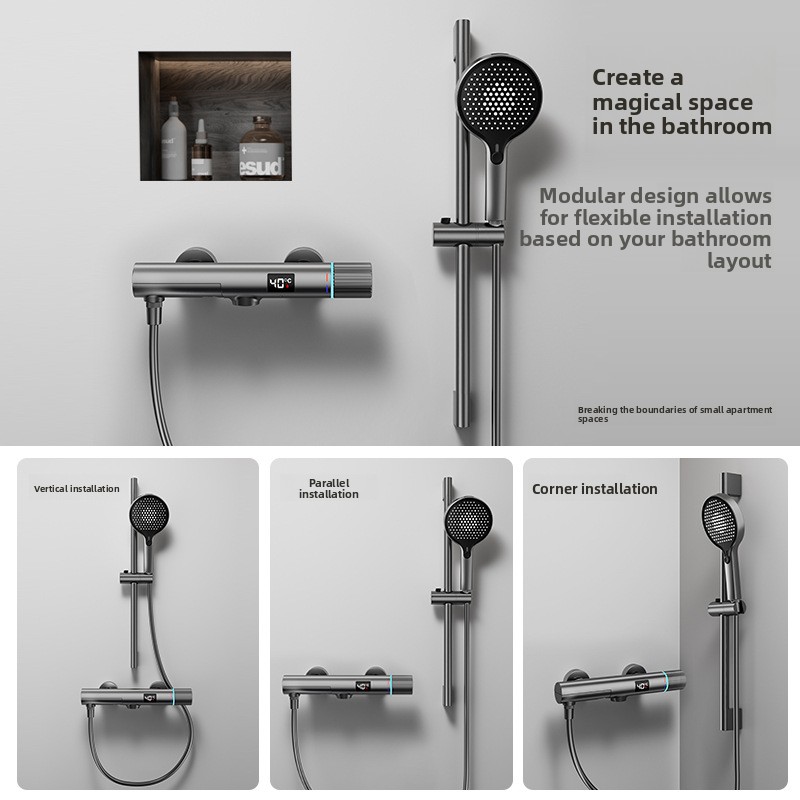 Minimalist Gunmetal Gray Showe - Thermostatic Mixing Valve Digital Display recension och pris