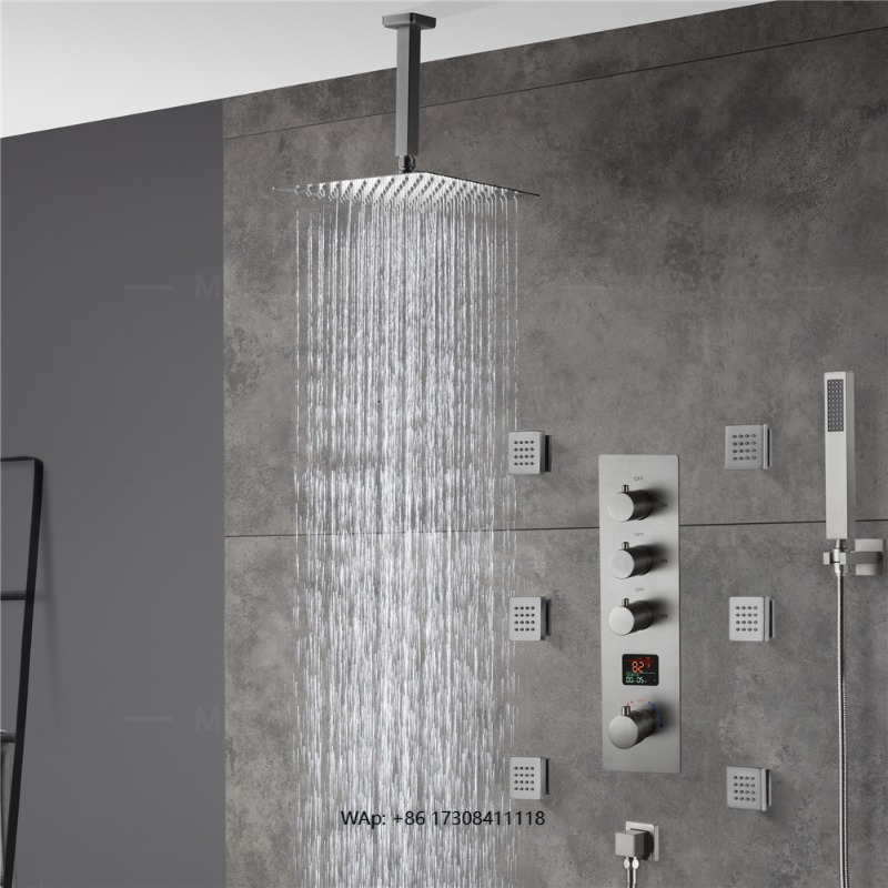 Luxury Brushed Nickel Bathroom - Concealed Thermostatic Shower System Set recension och pris