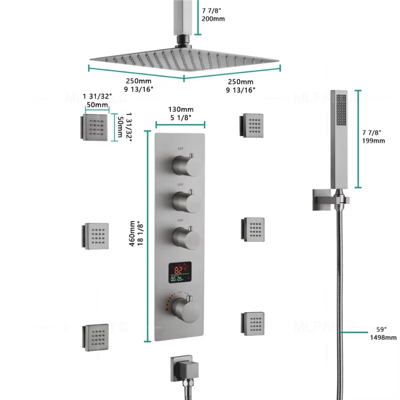 Luxury Brushed Nickel Bathroom - Concealed Thermostatic Shower System Set recension och pris