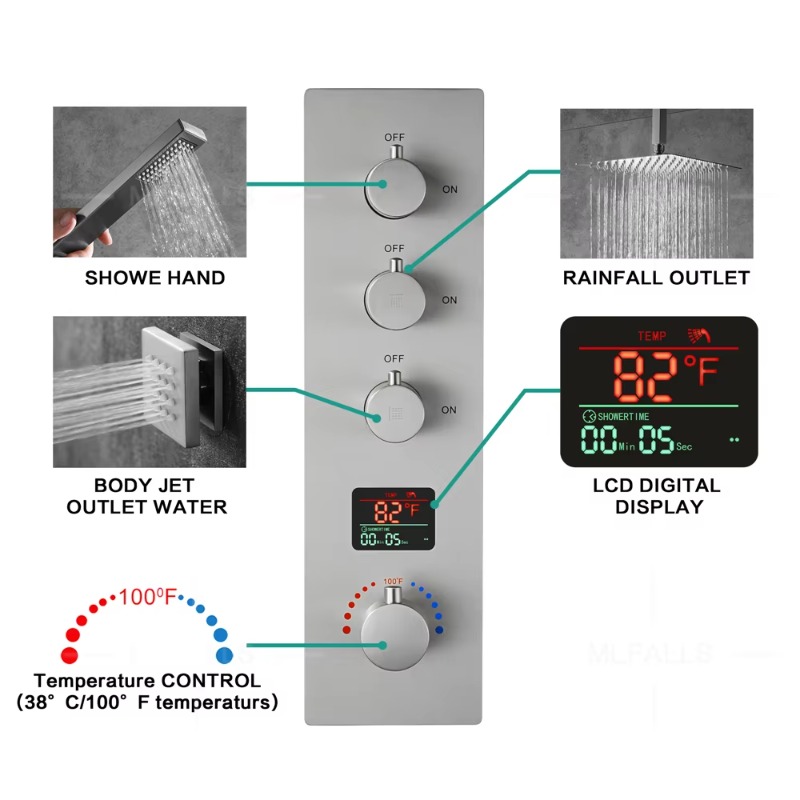 Luxury Brushed Nickel Bathroom - Concealed Thermostatic Shower System Set recension och pris
