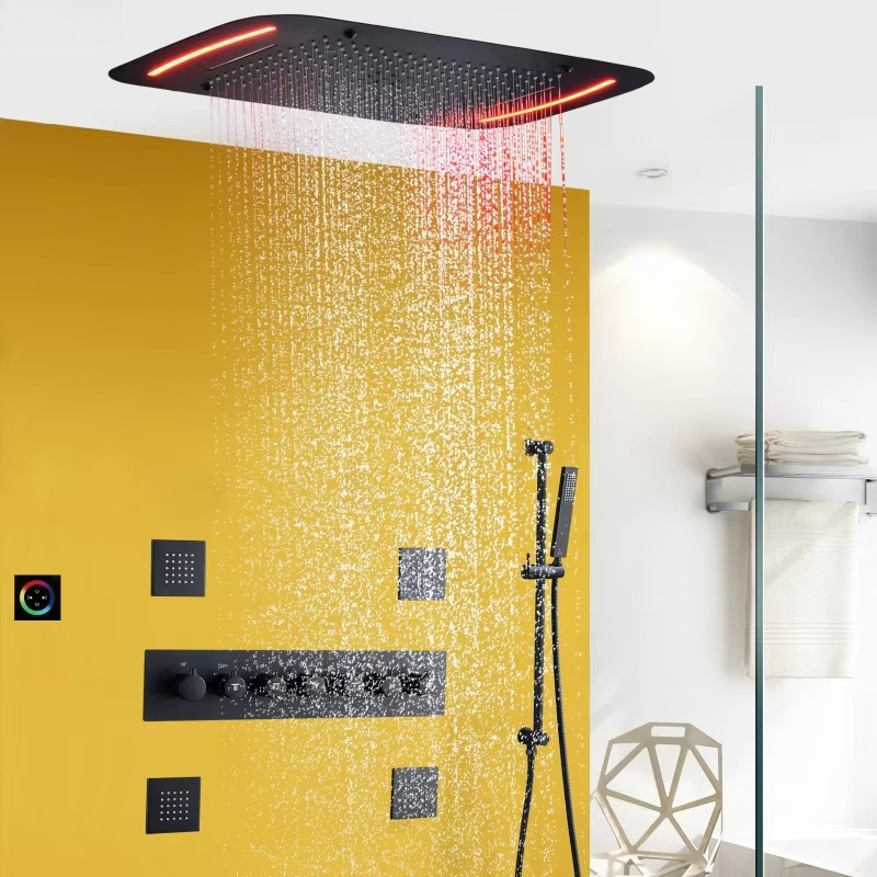 Matte Black 710*430mm LED Show - Led Rainfall Shower Head Waterfall recension och pris