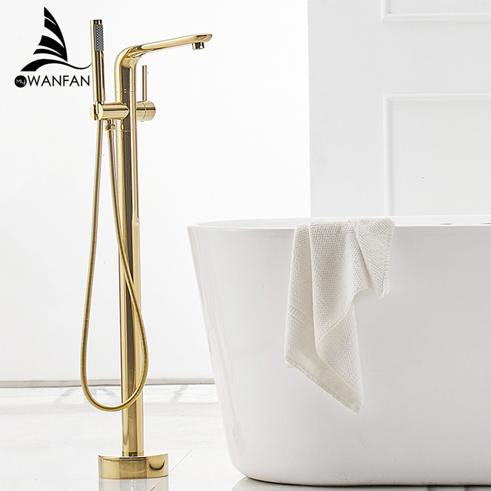 Fashion Gold Brass Bathroom Sh - Freestanding Bathtub Filler Faucet Floor recension och pris