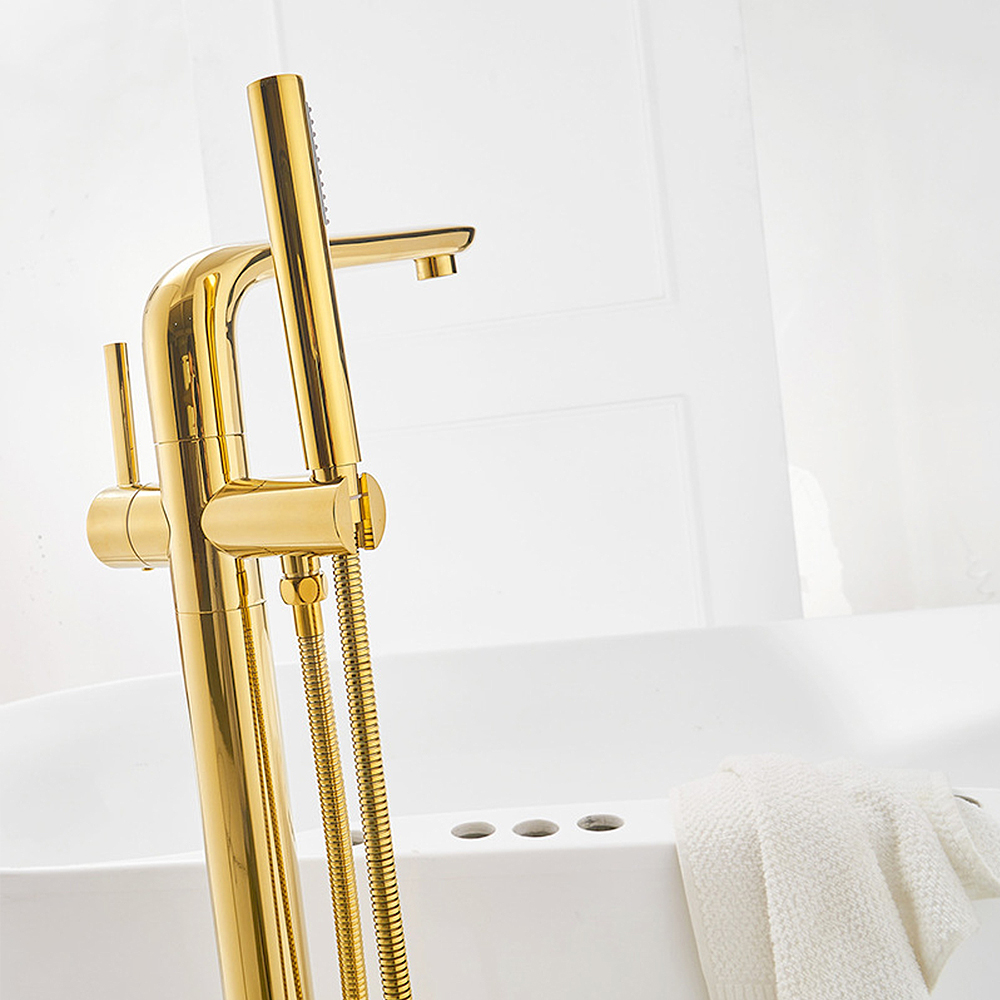 Fashion Gold Brass Bathroom Sh - Freestanding Bathtub Filler Faucet Floor recension och pris