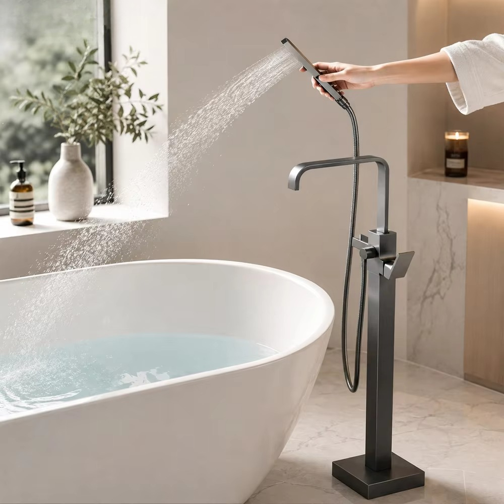 Floor Mounted Bath Mixer Brass - Freestanding Bathtub Filler Faucet Floor recension och pris