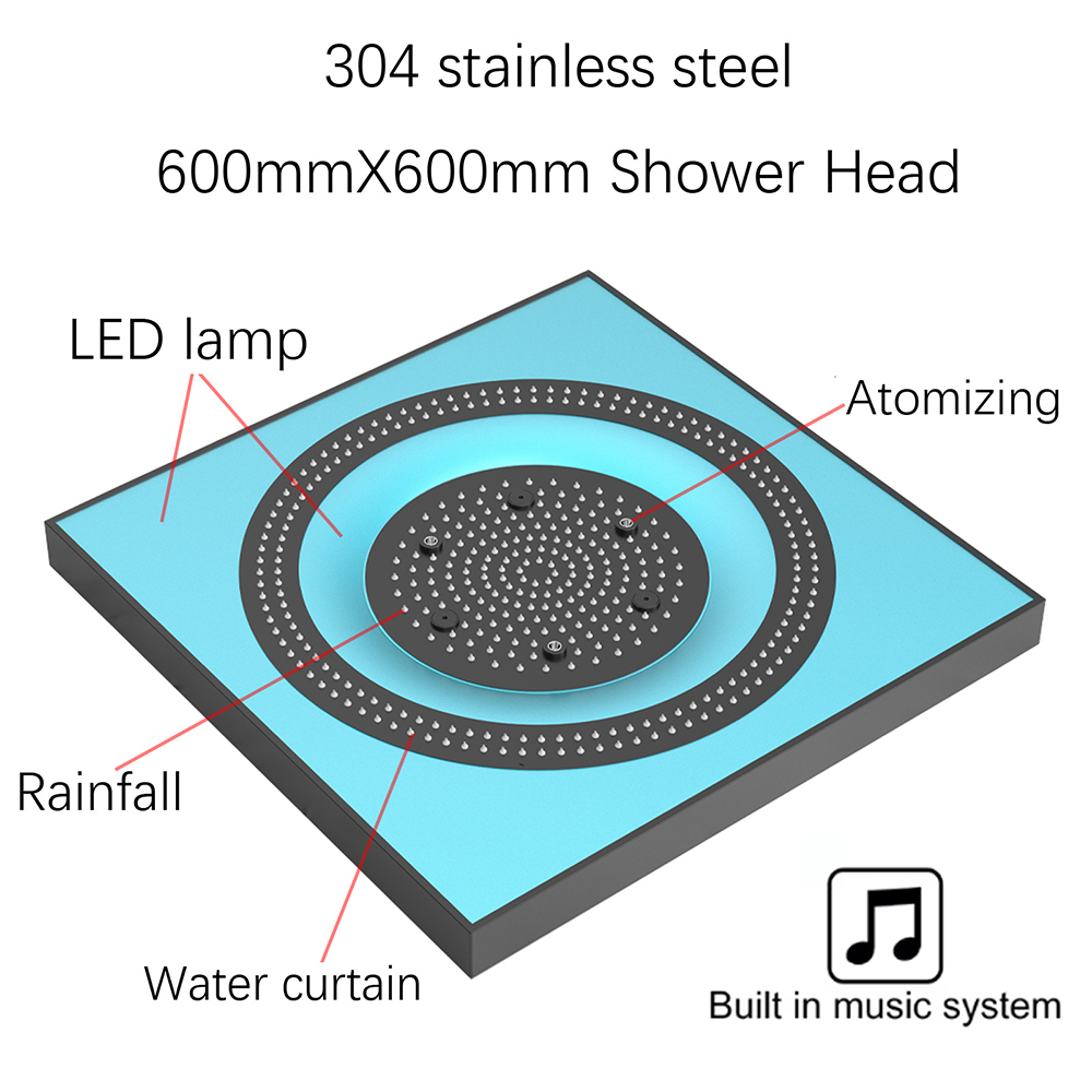 600*600mm Brushed Gold Shower  - Thermostatic Mixing Valve Digital Display recension och pris
