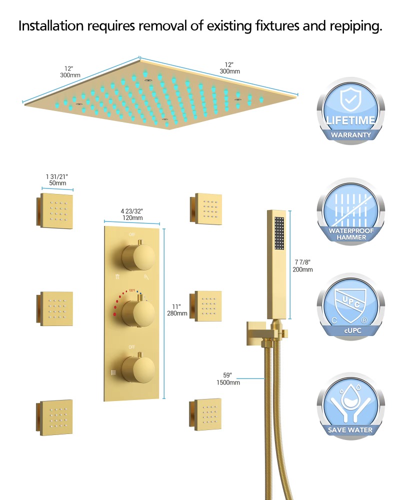 Bathroom Chrome Ceiling Mounte - Concealed Thermostatic Shower System Set recension och pris