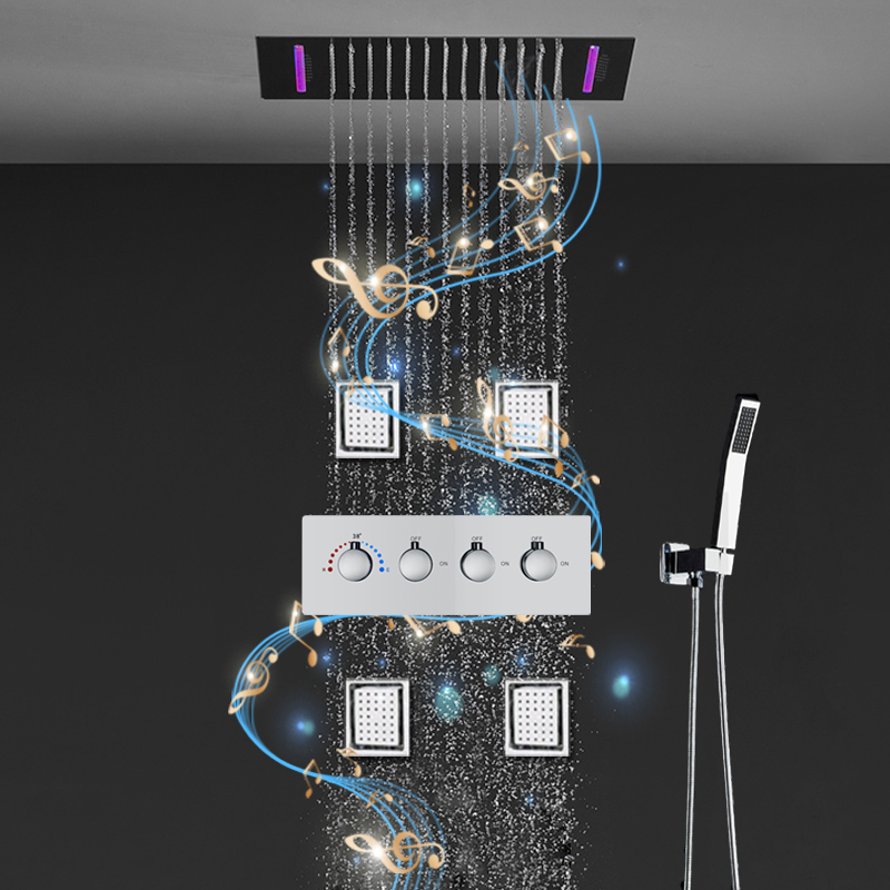 Music LED Rain Showerhead Set  - Thermostatic Shower Faucet Valve 3 Way recension och pris
