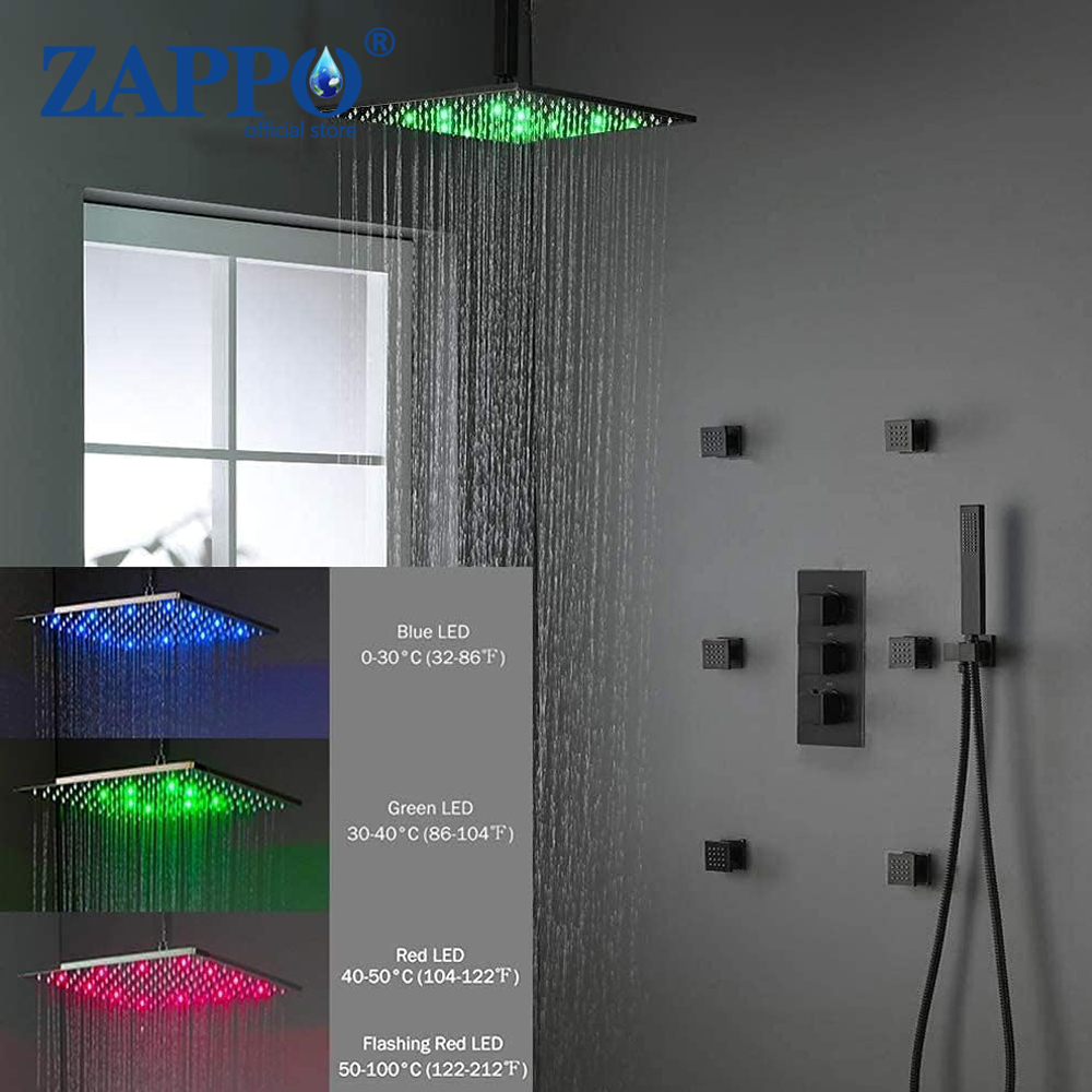 ZAPPO Matte Black Thermostatic - Concealed Thermostatic Shower System Set recension och pris