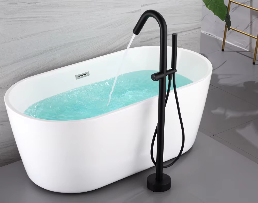 Matte Black Swivel Gooseneck S - Freestanding Bathtub Filler Faucet Floor recension och pris