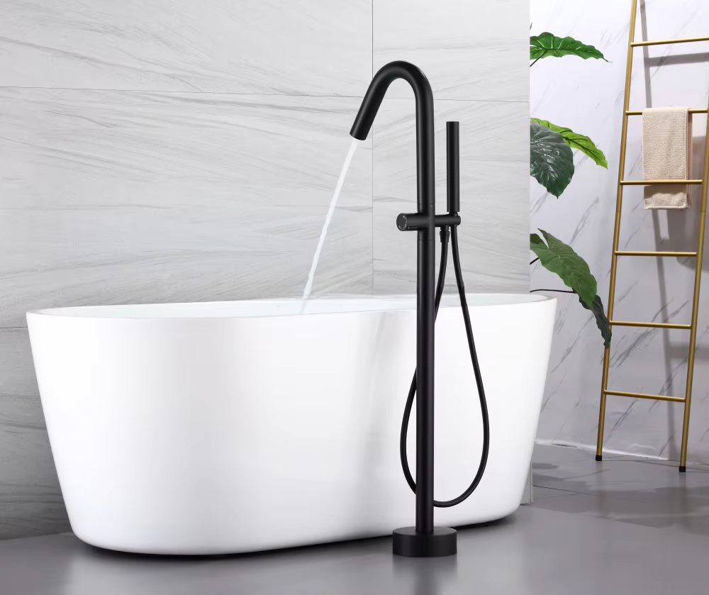 Matte Black Swivel Gooseneck S - Freestanding Bathtub Filler Faucet Floor recension och pris