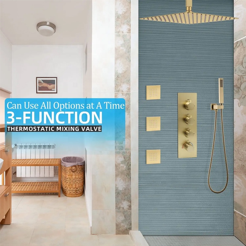 Brushed gold 16 inch concealed - Concealed Thermostatic Shower System Set recension och pris