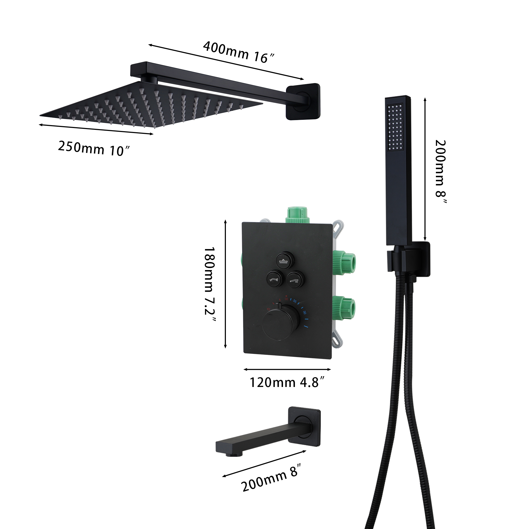 ZAPPO Matte Black Concealed Sh - Concealed Thermostatic Shower System Set recension och pris