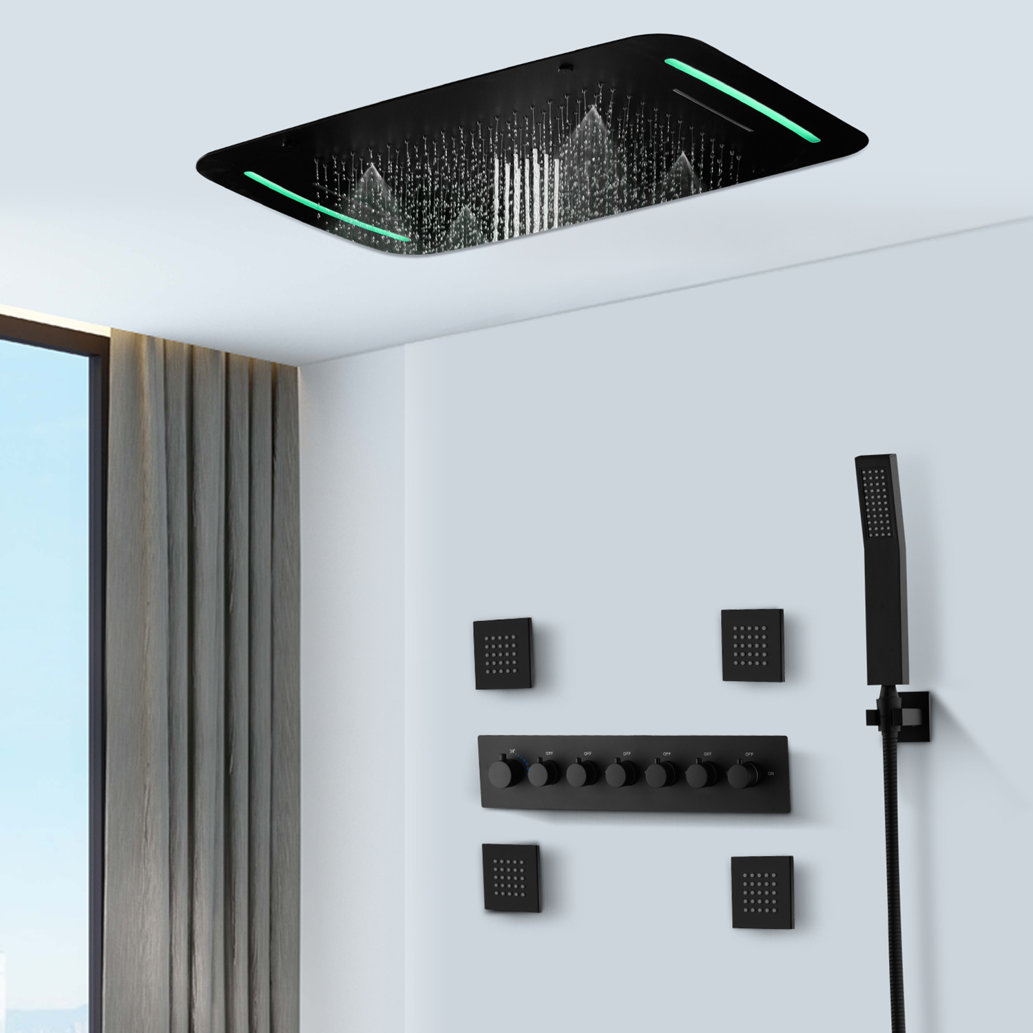 Modern Bathroom 6 Function Sma - Led Rainfall Shower Head Waterfall recension och pris