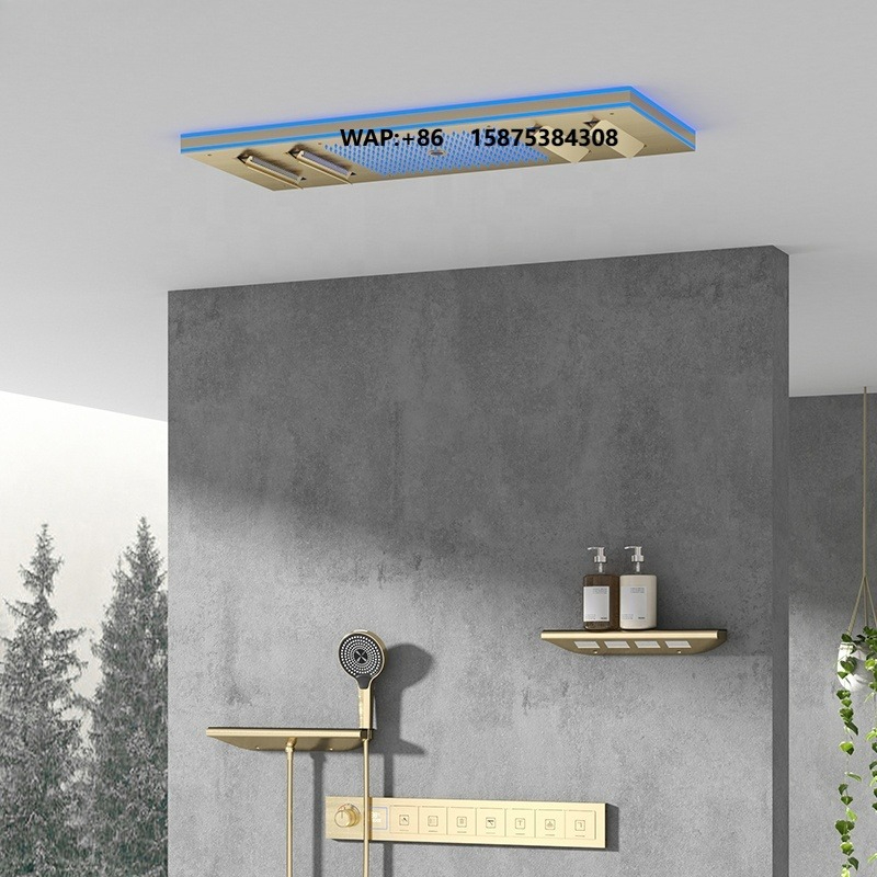 New Design Brushed Gold LED Mu - Led Rainfall Shower Head Waterfall recension och pris