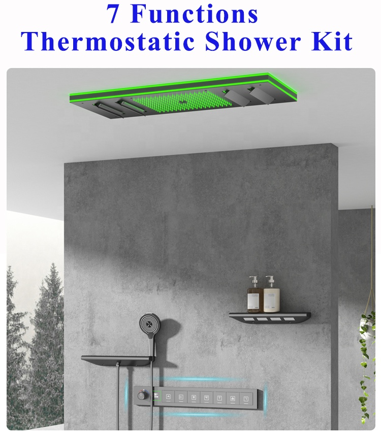 New Design Brushed Gold LED Mu - Led Rainfall Shower Head Waterfall recension och pris