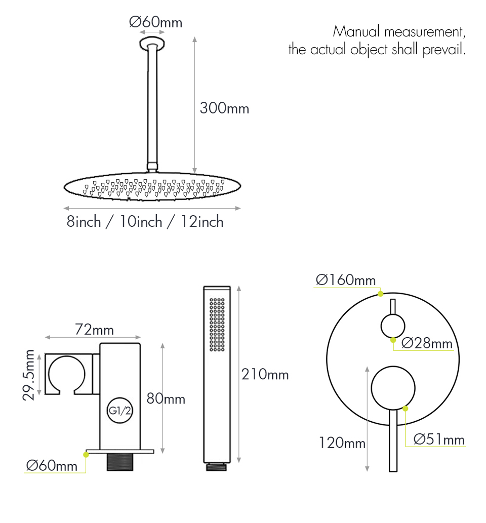 Matte Black  Faucet 8-12‘’Rain - Shower Arm Ceiling Mount Brass Chrome recension och pris