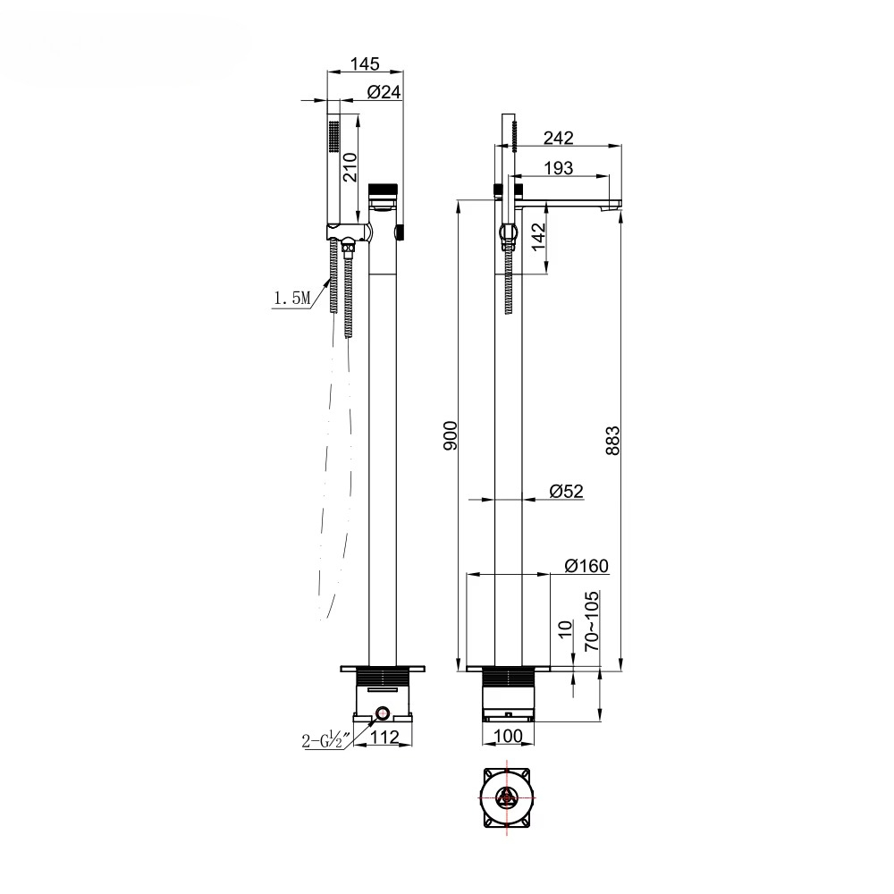 High-grade hotel modern floor  - Freestanding Bathtub Filler Faucet Floor recension och pris